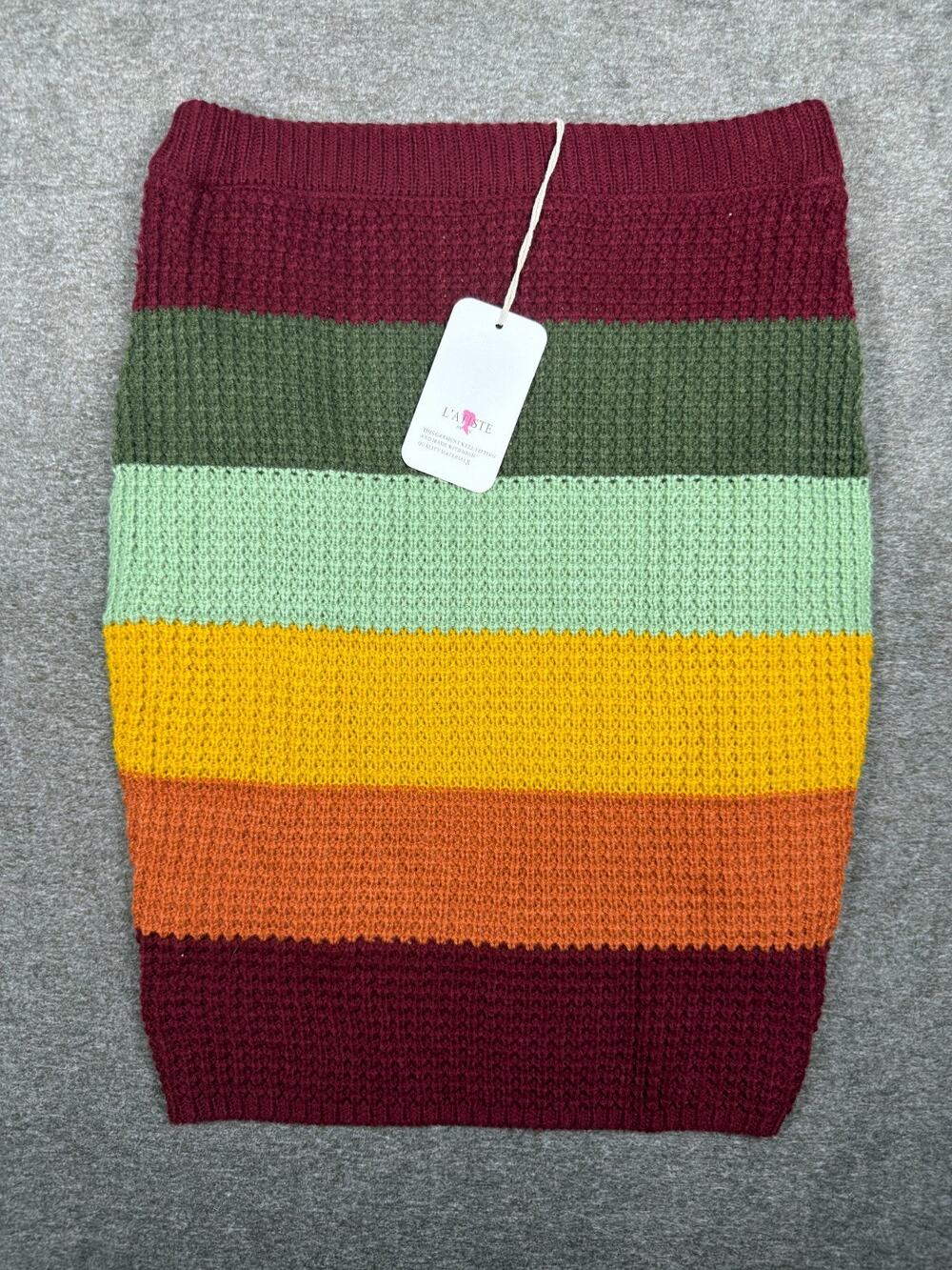 L'ATISTE by Amy Striped Knit Pencil Skirt M Multicolor Burgundy Green Lined NWT